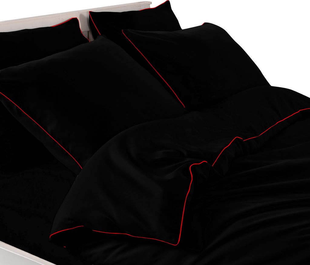Bettwäsche Set - 200x200 cm - Schwarz - Baumwolle - mit Reißverschluss - 2 Kissenbezüge - Unifarben