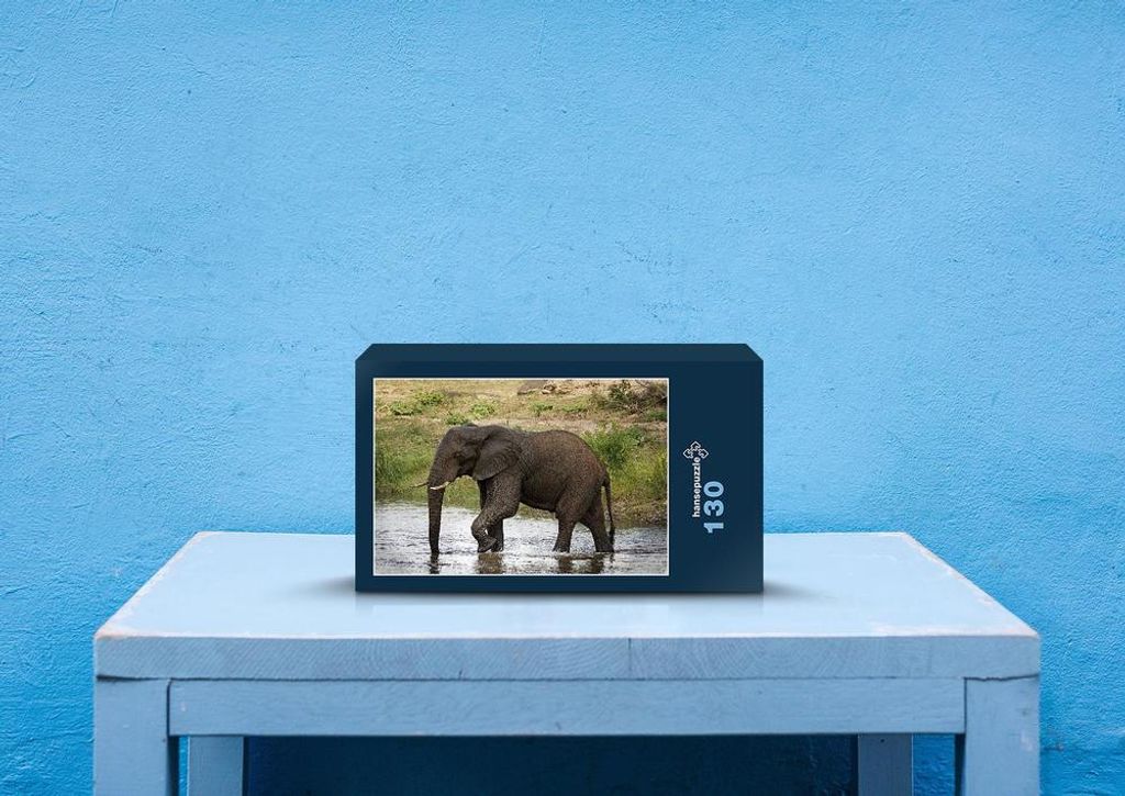 hansepuzzle 85623 - Elefant Puzzle, 130 Teile, Natur, 28,7 x 20,0cm mit hochwertiger Aufbewahrung, Kartonbox und wiederverschließbarem Beutel