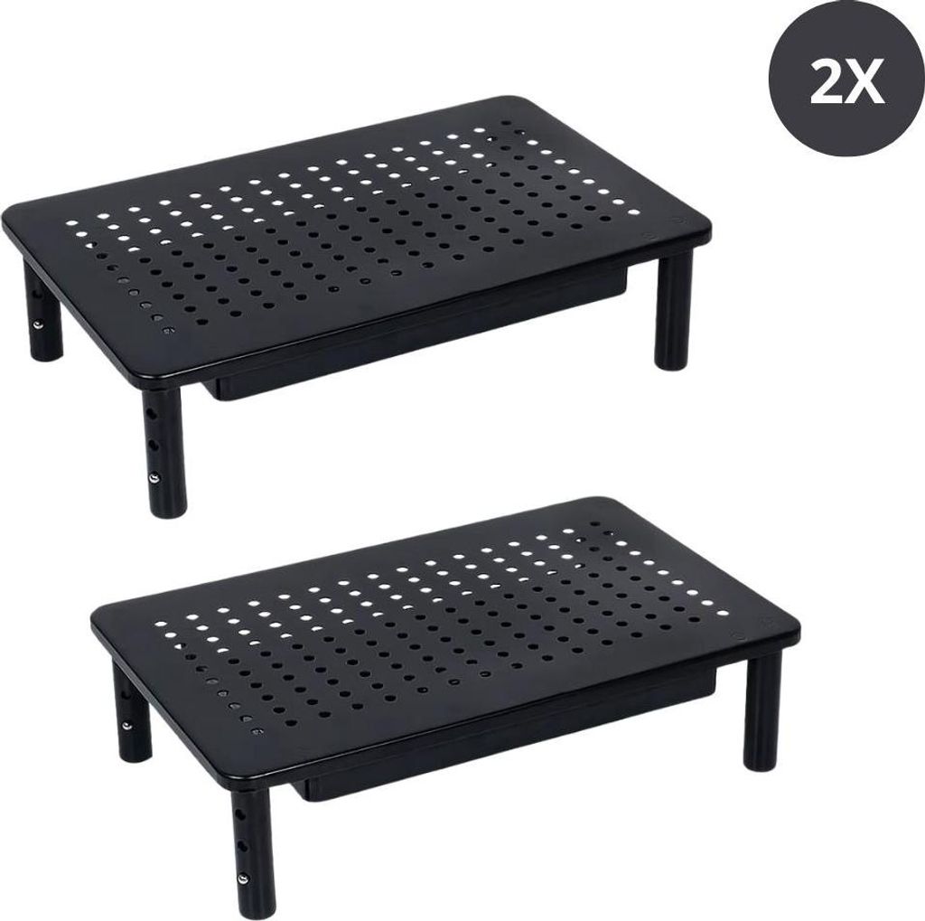 Livista - Monitorständer - 2er Set - Verstellbarer Monitorständer - Metall - Schwarz - 37 x 23,5 x 10 cm