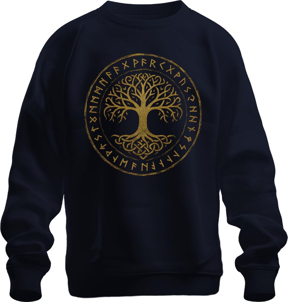 Yggdrasil Baum des Lebens keltisch nordisch Runen Mystik Wikinger Uni Sweatshirt Pullover, Navy, XXL