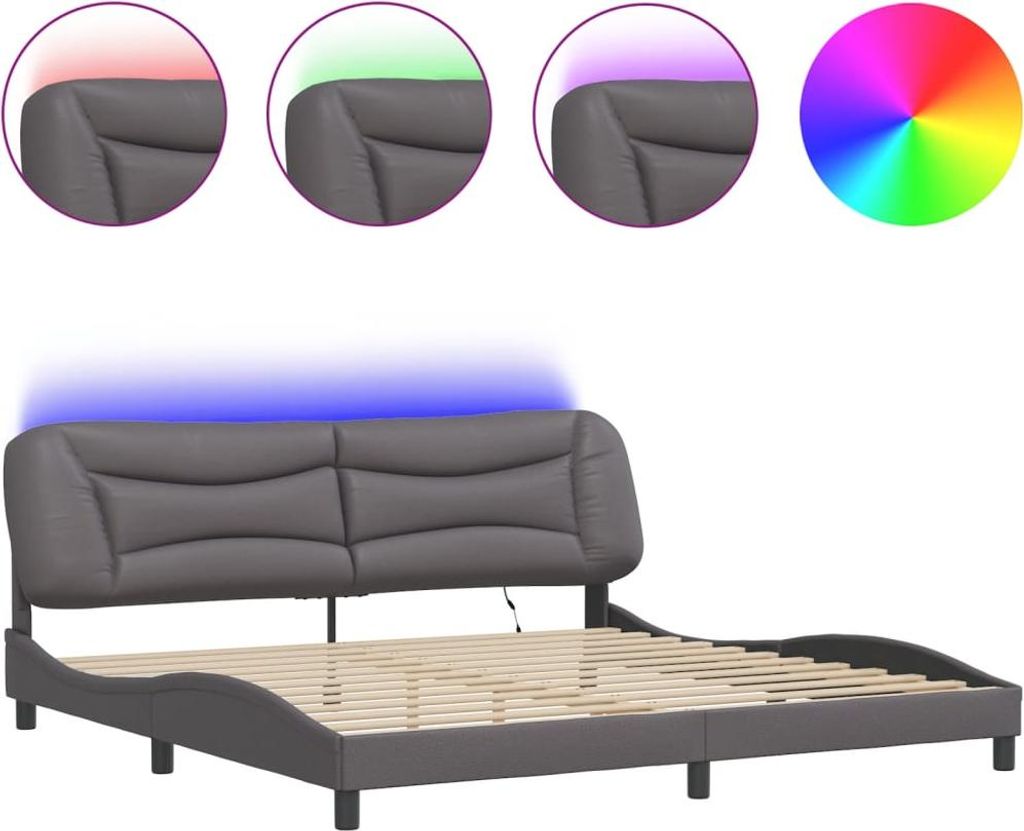 vidaXL Bettgestell mit LED ohne Matratze "Hvar" Grau 200x200 cm