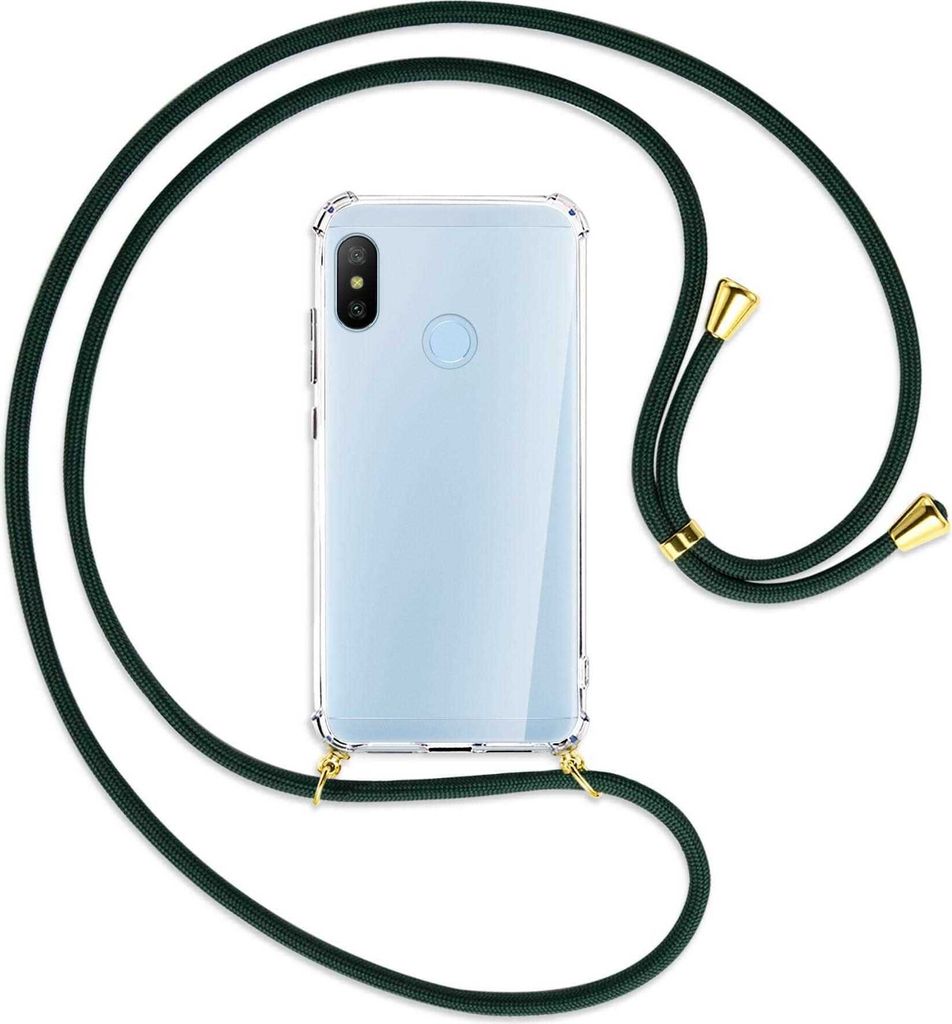 Handykette Backcover-Schutzhülle mit Band (Metall goldfarben) für Xiaomi Mi A2 Lite - dunkelgrün