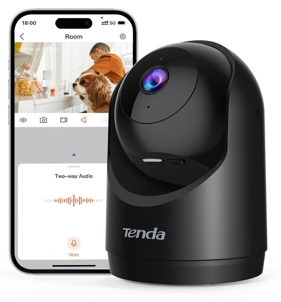 Tenda 3MP Überwachungskamera Innen,Personen und Bewegungserkennung, Automatische Verfolgung,Alarms und Push-Nachricht, Haustiere Kamera überwachu...