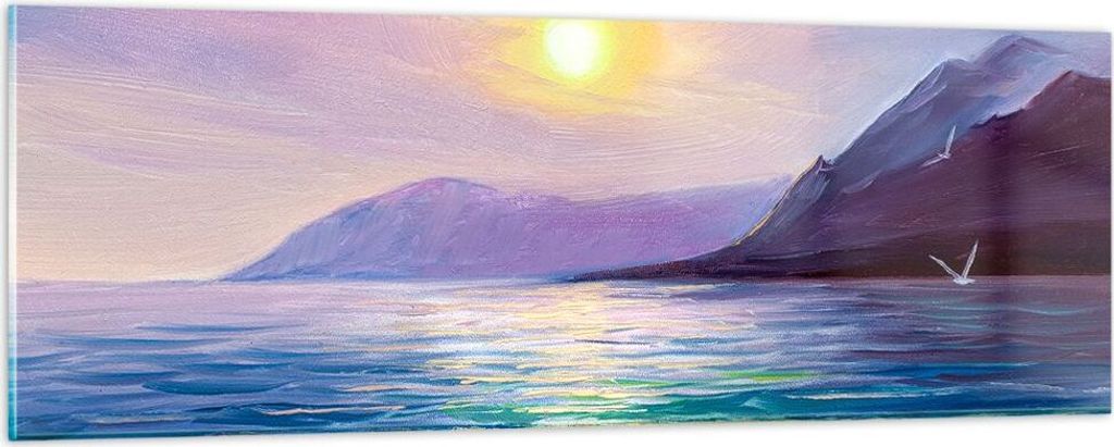 Bilder auf glas - Berge Meer Welle - 90x30cm - Glasbilder - Wandbilder - Kunstdruck - zum Aufhängen bereit - Wanddekoration aus Glas - Glas Bilder...