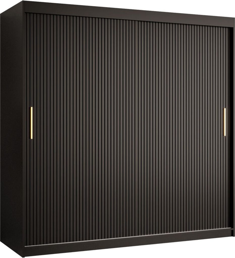MIRJAN24 Kleiderschrank Riflo Slim 1 180, 2-türig Schiebetürenschrank, zwei Kleiderstangen, Aluminium-Gleitschienen (Farbe: Schwarz)