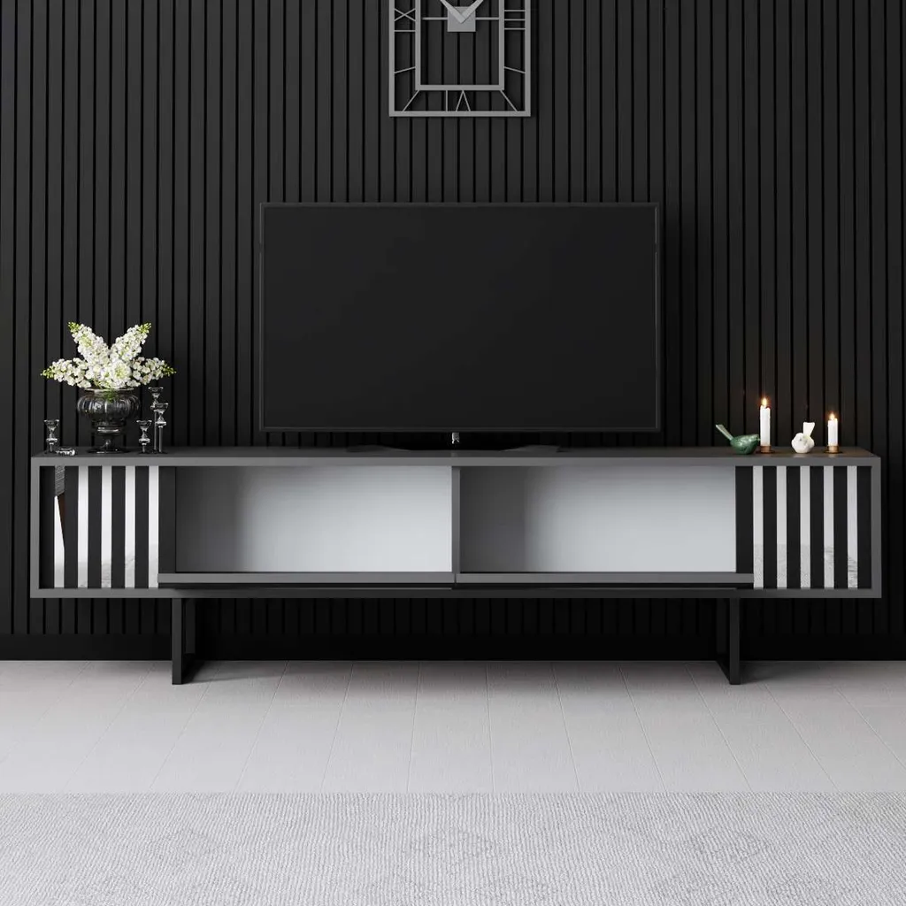 Meuble TV Anthracite 180cm Chrome Line : Solution Design pour Grand Écran