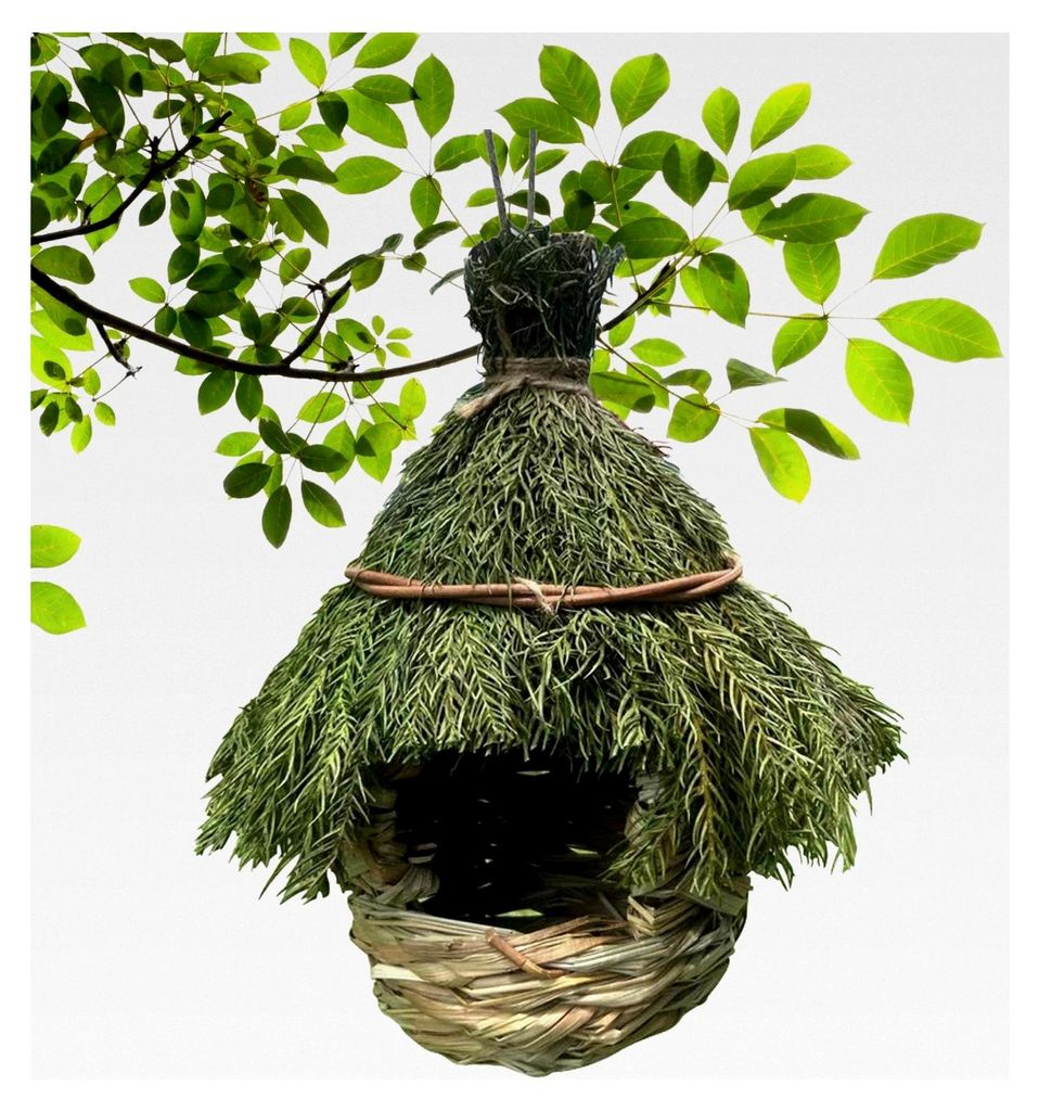 Vogelhäuser aus Gras für den Außenbereich, handgefertigtes Nest für Spatzen und Finken, natürliche Garten-Dekoration aus Weidenzweigen für Ka...