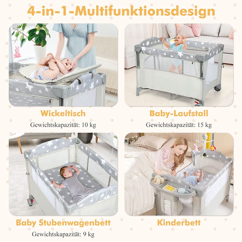 DREAADE 4 In 1 Kinderreisebett Klappbar, Babybett Höhenverstellbar It