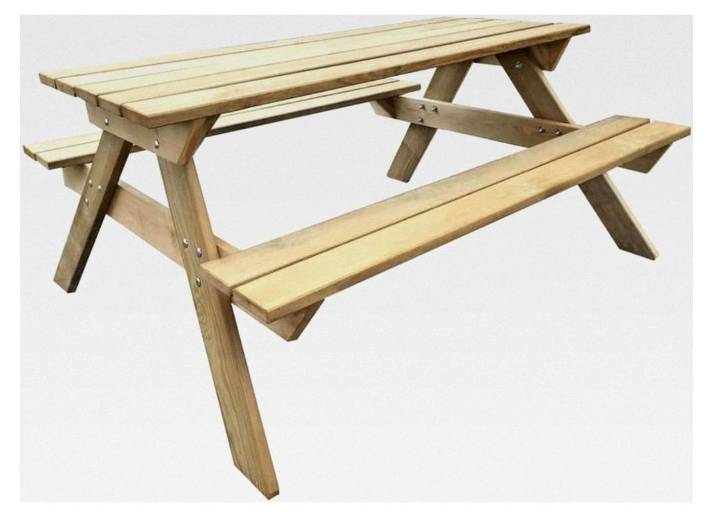 Picknicktisch aus Kiefernholz, 150 x 135 x 71,5 cm, mit breiter Tischplatte und 2 stabilen Bänken für den Außenbereich