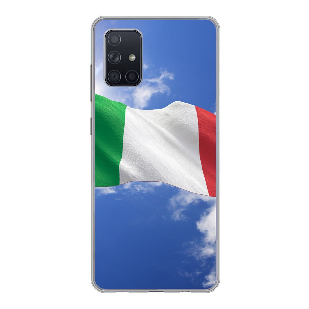 MuchoWow Handyhülle Schutzhülle Hülle für Samsung Galaxy A51 Die Flagge Italiens weht am Himmel Silikon Softcase Handy Hülle - Schutzabdeckung