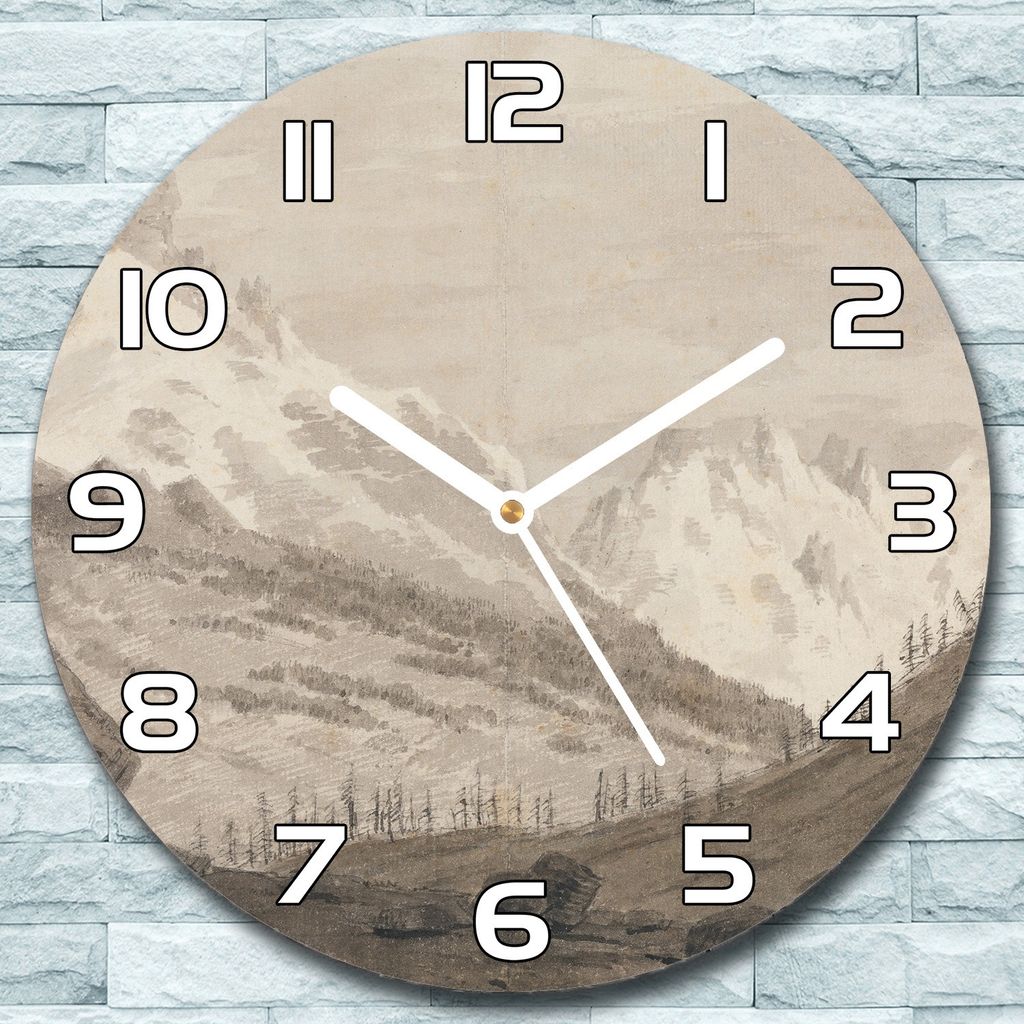 Wanduhr aus Glas Rund fi 30 Berglandschaft Quarz Deko Schlafzimmer Büro