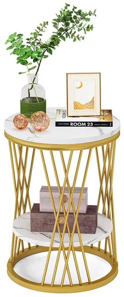 Table d'appoint carrée blanche et or style luxe moderne 45x60 cm
