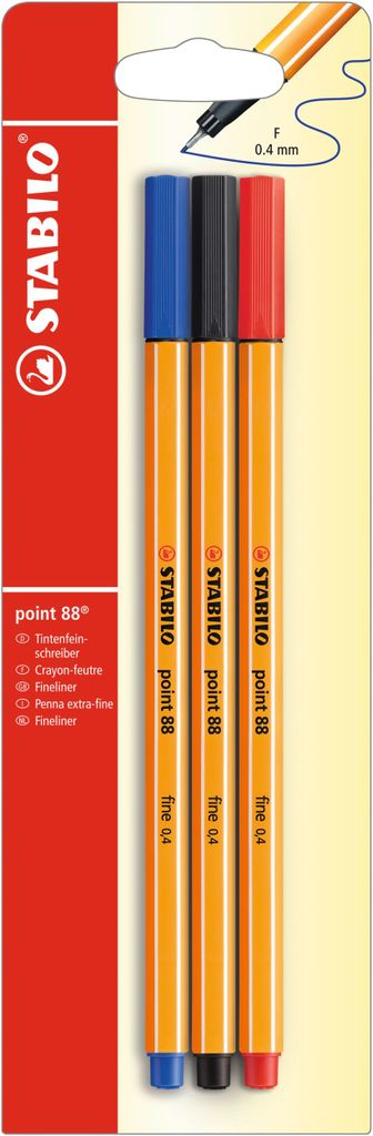 Fineliner - STABILO point 88 - 3-delig pakket - rood, Productafbeelding 