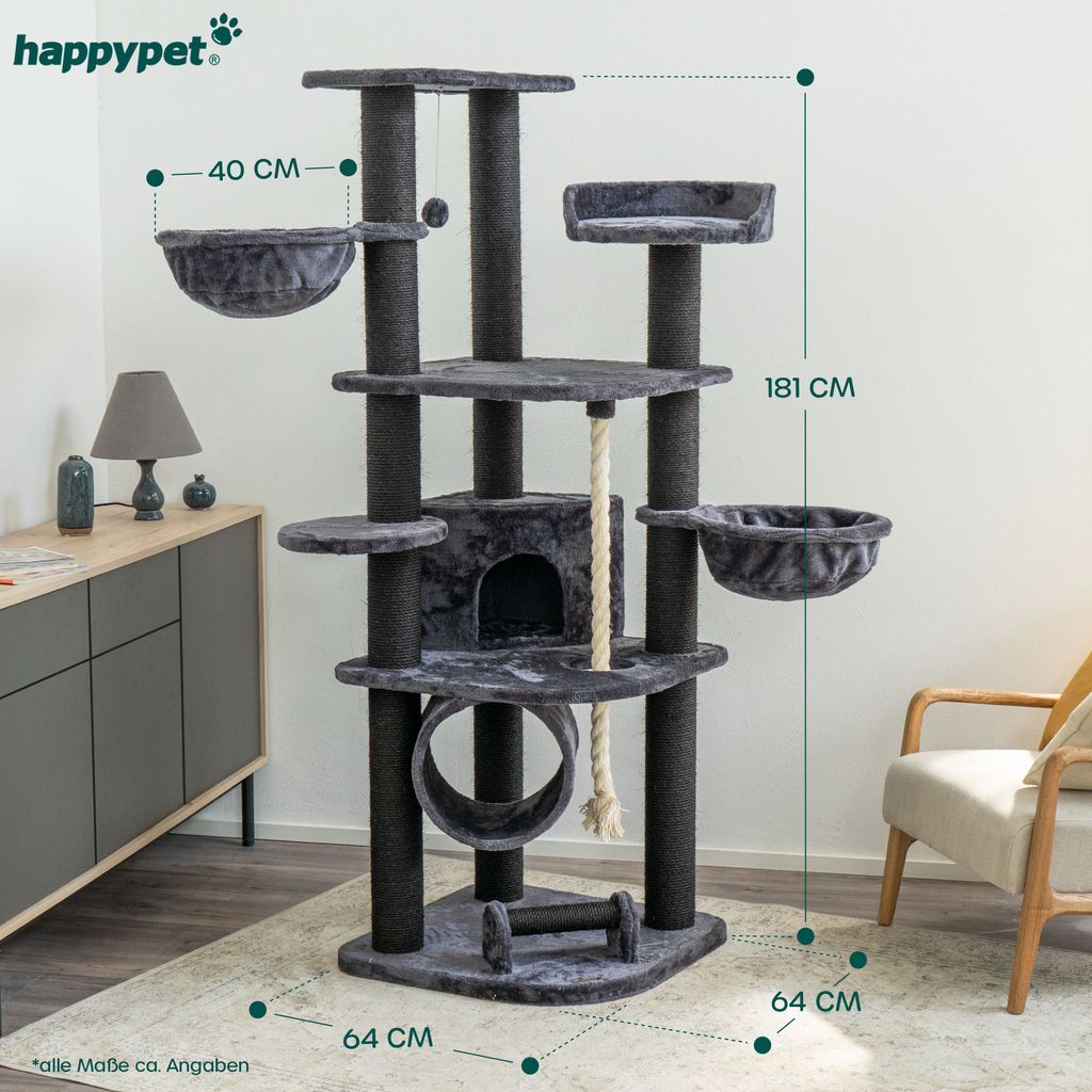 HAPPYPET Kratzbaum für Katzen groß 181 cm hoch - Stabiler Produktbild 7