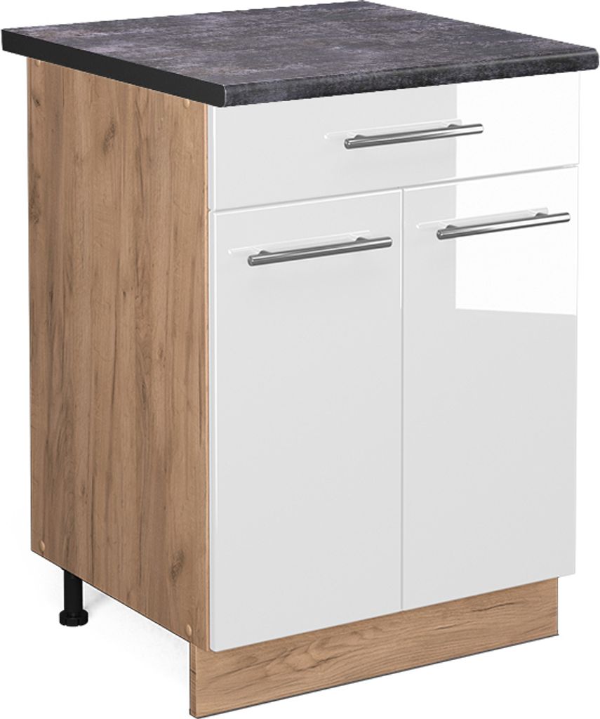 Küchenunterschrank Vicco Fame-Line Weiß Hochglanz 60 cm mit Produktbild 