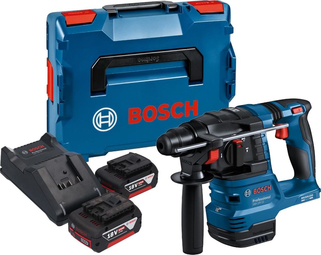 Bosch GBH 18V-22 Professional Akku Bohrhammer 18 V 1,9 J SDS Plus Brushless + 2x Akku 5,0 Ah + Ladegerät + L-Boxx