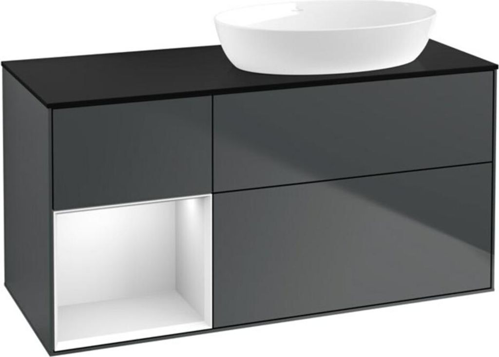 V&B Waschtischunterschrank Wandbeleuchtung Finion 120cm, Pl b m, Rg w m Lac, md bl. m Lac