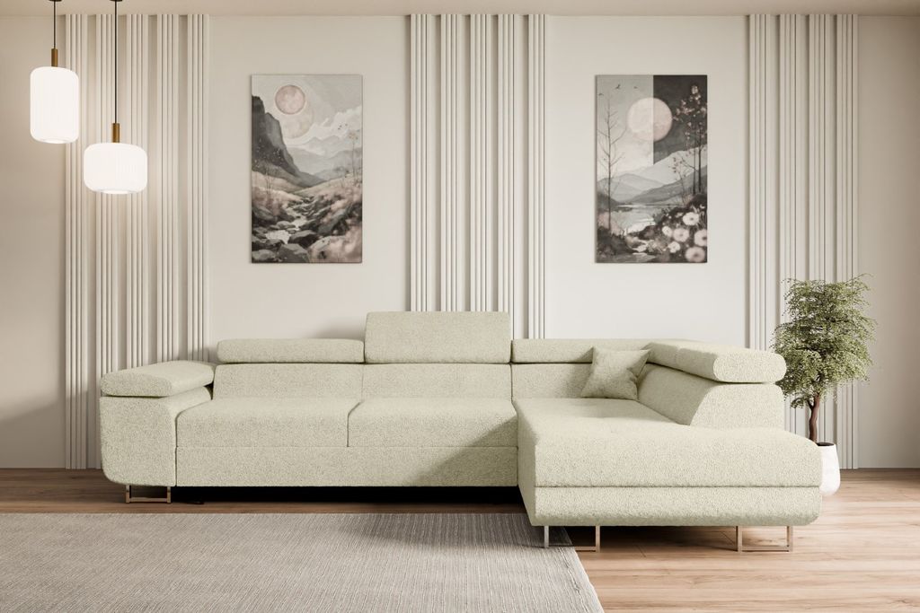 ALTDECOR Ecksofa mit Schlaffunktion und Bettkasten GUSA-L - 272x202x107 cm Beige - Corner Sofa Bett Eckcouch Couch L-Form Schlafcouch Ausziehbar Wo...