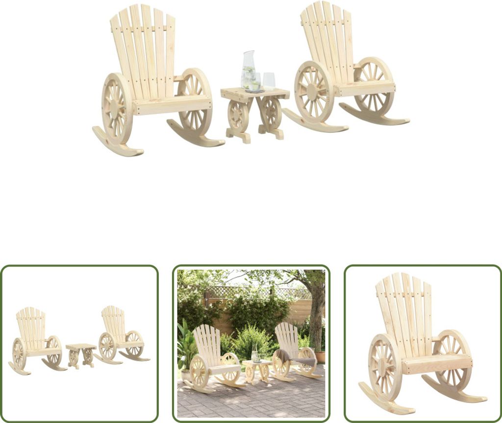 The Living Store 3-tlg. Garten-Lounge-Set Massivholz Tanne