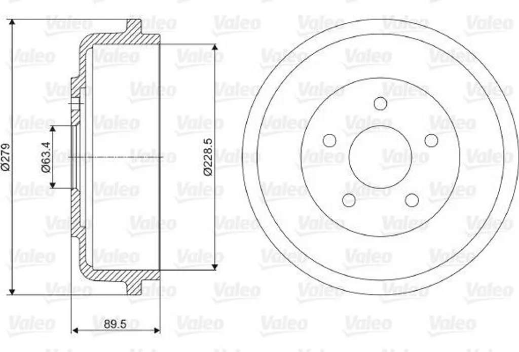 Tambour de frein Valeo 237053 pour Transit et Tourneo OE 1334973