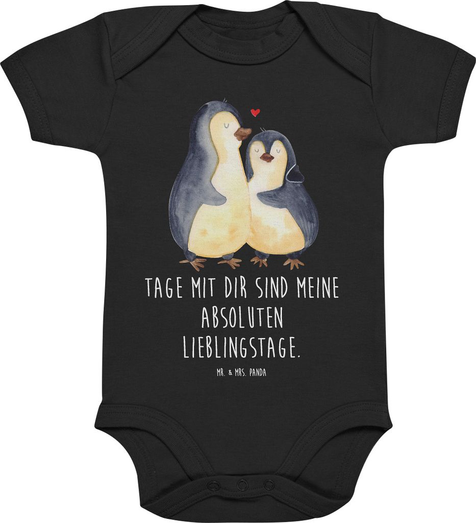 Mr. & Mrs. Panda Strampler Pinguin umarmen 12. - 18. Monat - Schwarz - Geschenk, Hochzeitsgeschenk, Hochzeitstag, Liebe, Babystrampler, overall bab...