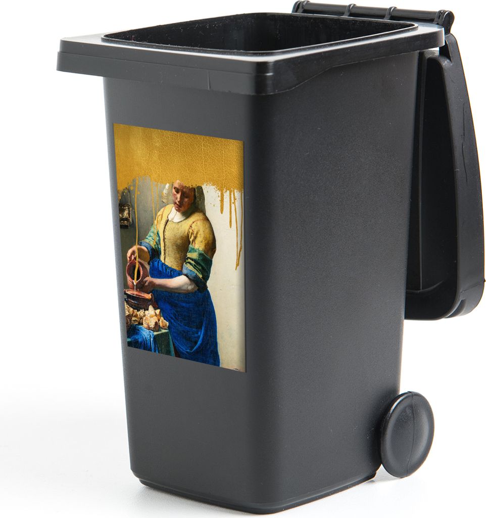 MuchoWow Mülltonnenaufkleber Milchmädchen - Gold - Vermeer 40x60 cm - Mültonnen-sticker - Sticker - Aufkleber für die Mülltonne
