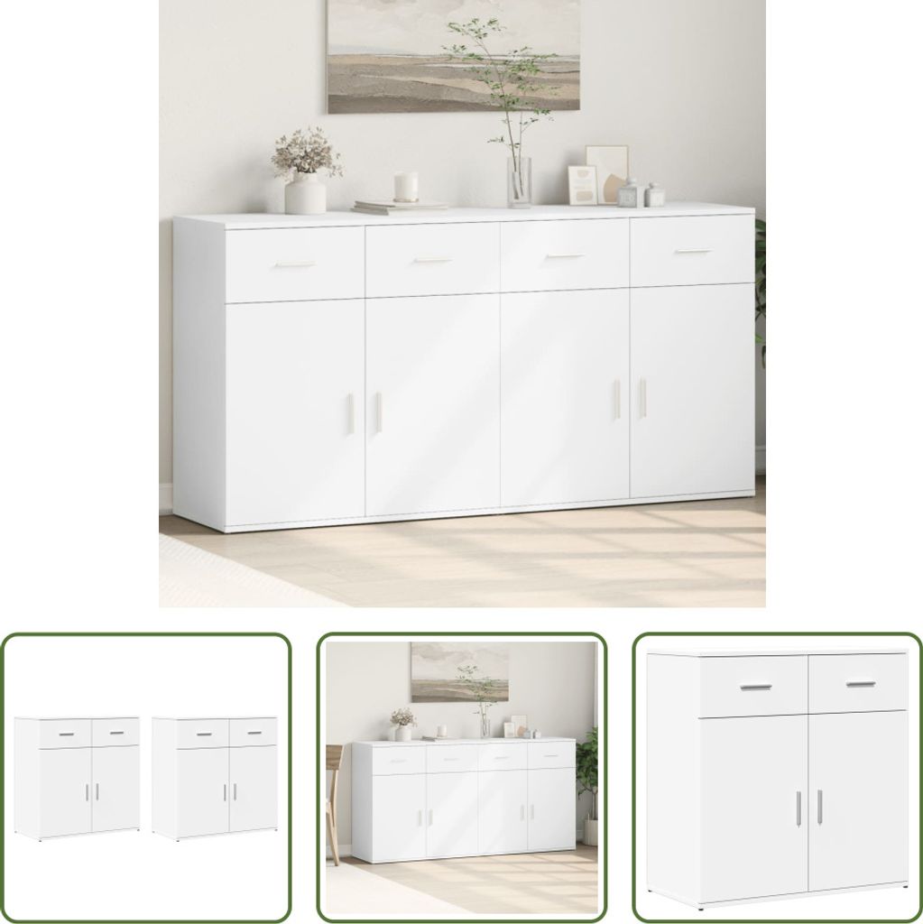 The Living Store Sideboards 2 Stk. Weiß 79x38x80 cm Holzwerkstoff