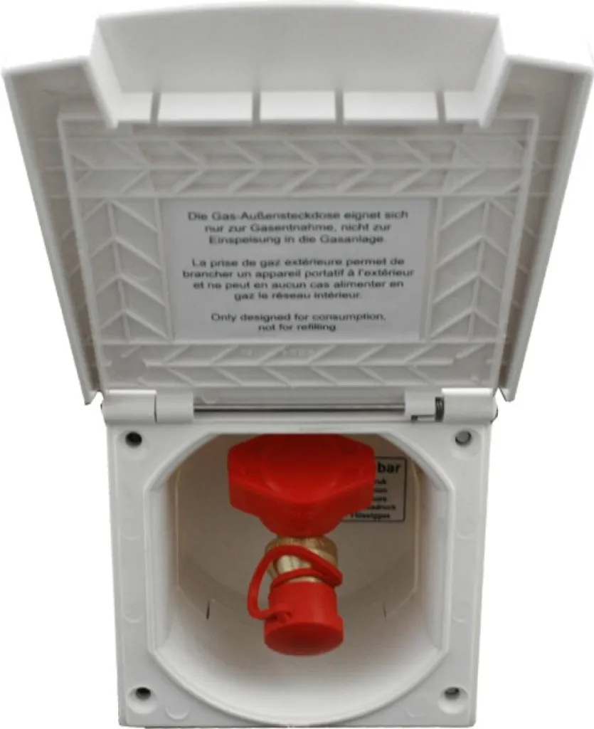 Boîtier prise de gaz externe blanc avec trappe pour caravaning (HA)