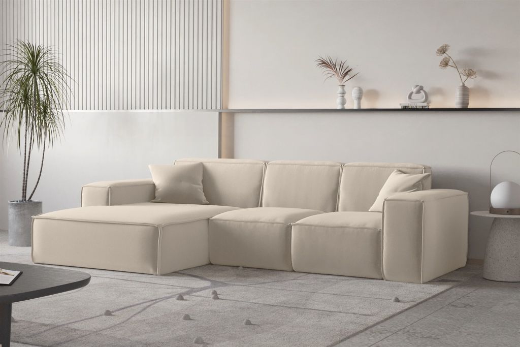 Ecksofa CELES PREMIUM in Stoff Opera Velvet Beige Ottomane Links / Speed