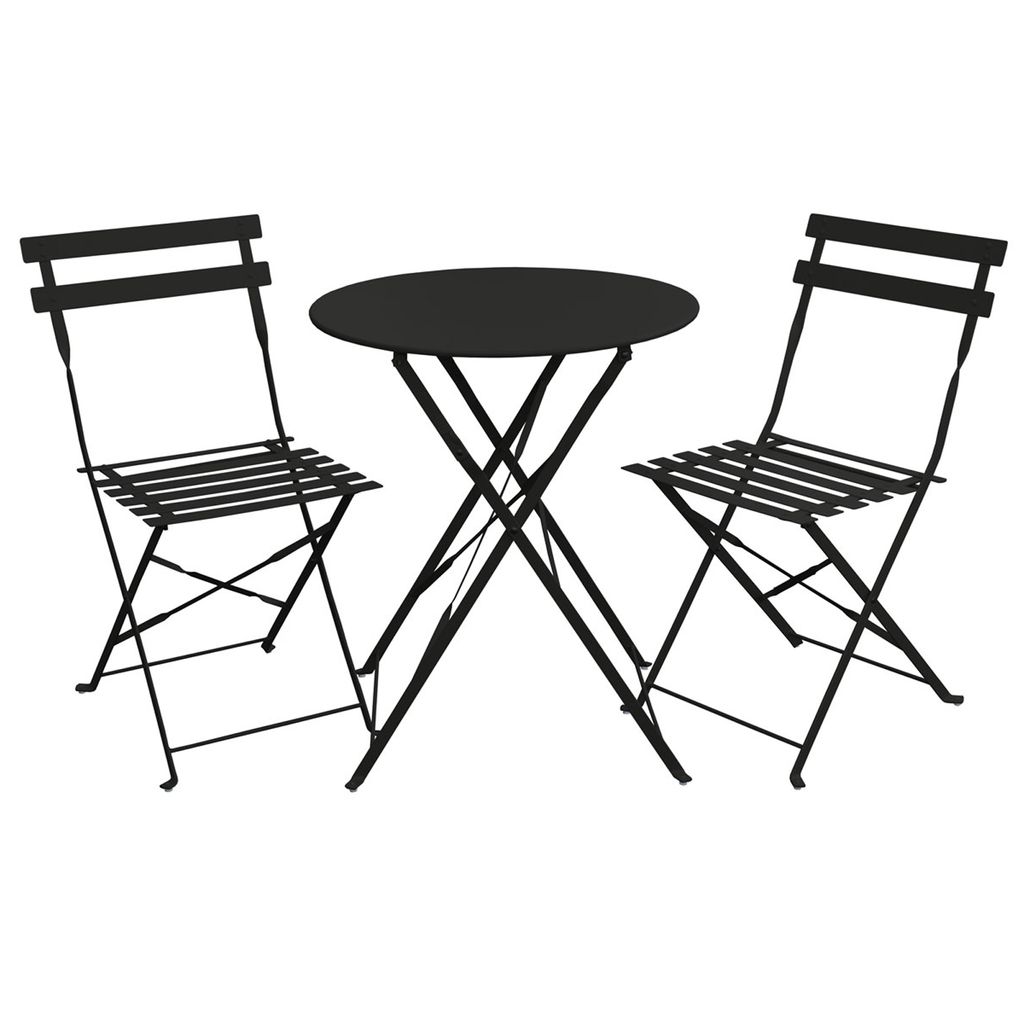 SVITA BERLIN Bistro-Set 3-teilig Garten-Set Garnitur Metall-Möbel Stuhl Tisch Klapp-Möbel Balkon-Set Schwarz