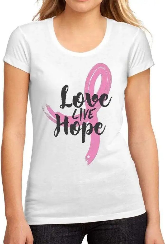 Damen Grafik T-Shirt Krebs bekämpfen, Liebe leben, Hoffnung – Fight Cancer Love Live Hope – Öko-Verantwortlich Vintage Jahrgang Kurzarm Lusti...