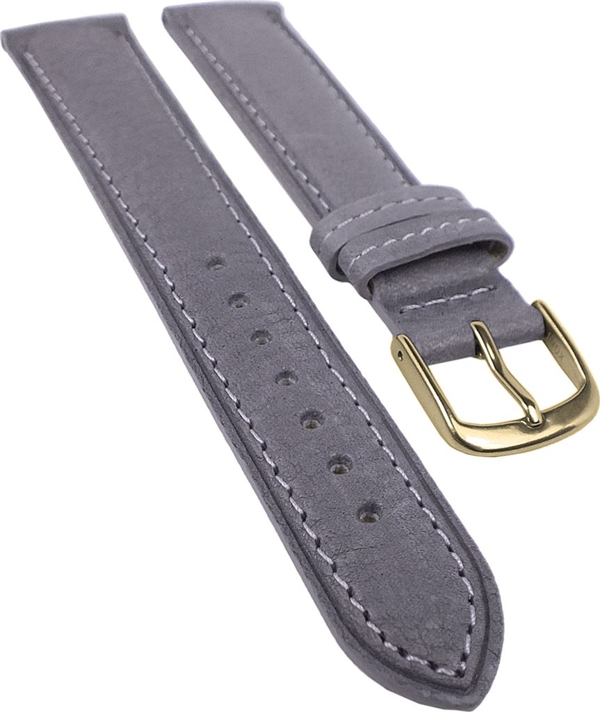 Öko Nappa Uhrenband | Bio Kalbsleder, pflanzlich gegerbt, grau 32204G, Stegbreite:16mm