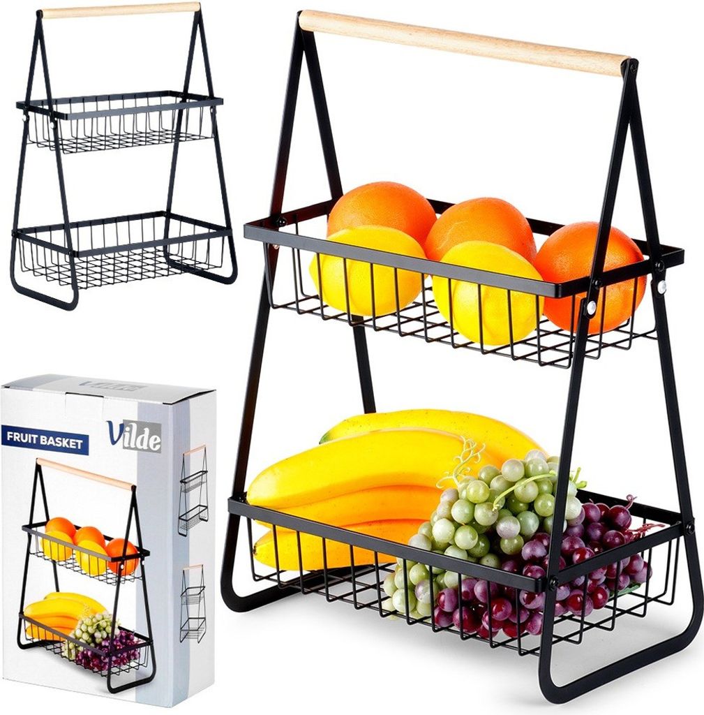 Vilde Obstkorb Gemüsekorb Metallkorb Aufbewahrungskorb aus Metall schwarz 2-stufig