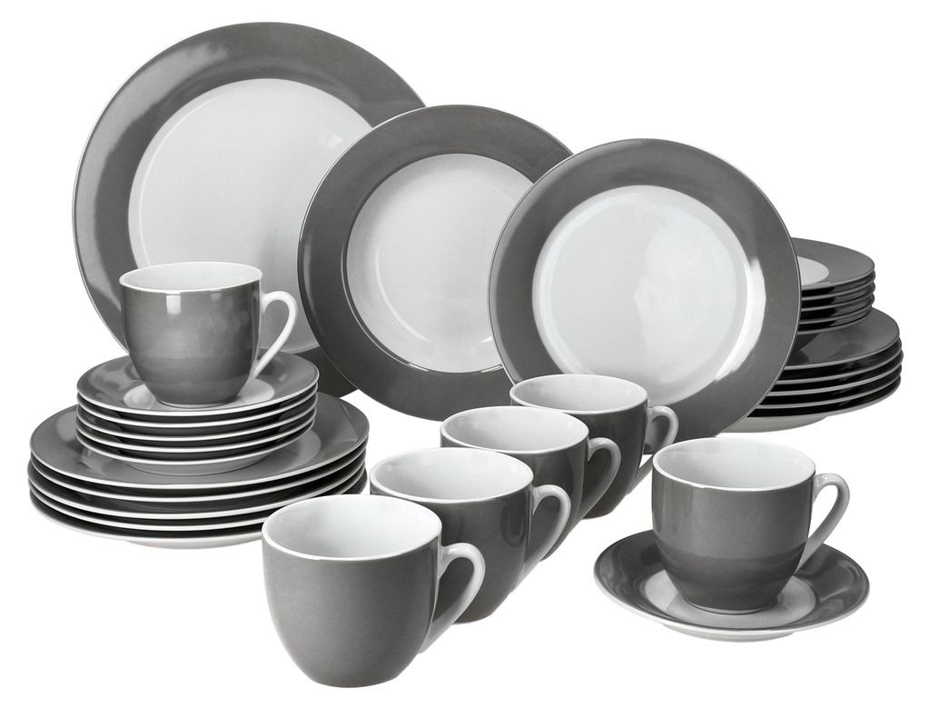 30tlg Kombiservice Variant Grau Porzellan 6 Personen Tassen Produktbild 