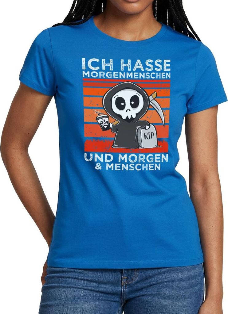 Spreadshirt Ich Hasse Morgenmenschen Lustiger Sensenmann Frauen T-Shirt, M, Royalblau
