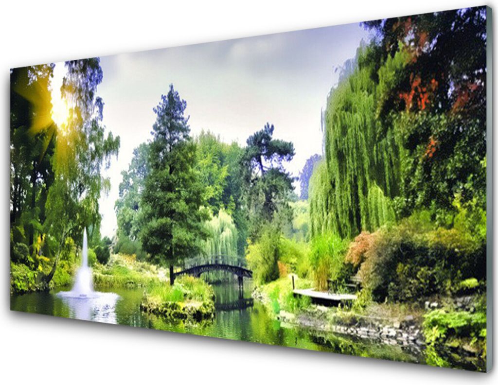 Küchenrückwand aus Glas 100x50cm Spritzschutz Wald Wasserfsll Sonne Natur