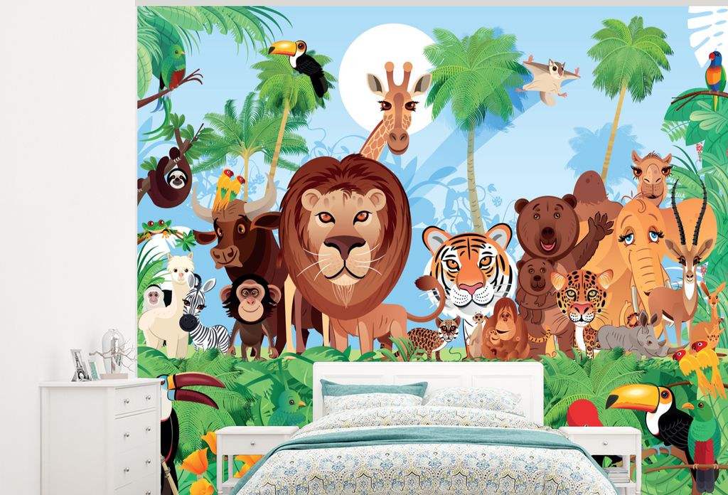 MuchoWow Fototapete für Wohnzimmer oder Schlafzimmer Wandtapete Vinyl Motivtapete Tropisch - Tiere - Natur - Junge - Kind - Kind - 325x260 cm - ...