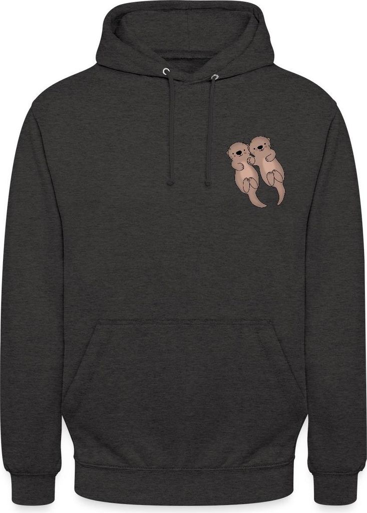 Spreadshirt Otter Halten Händchen Geschenk Uni Hoodie, L, Anthrazit