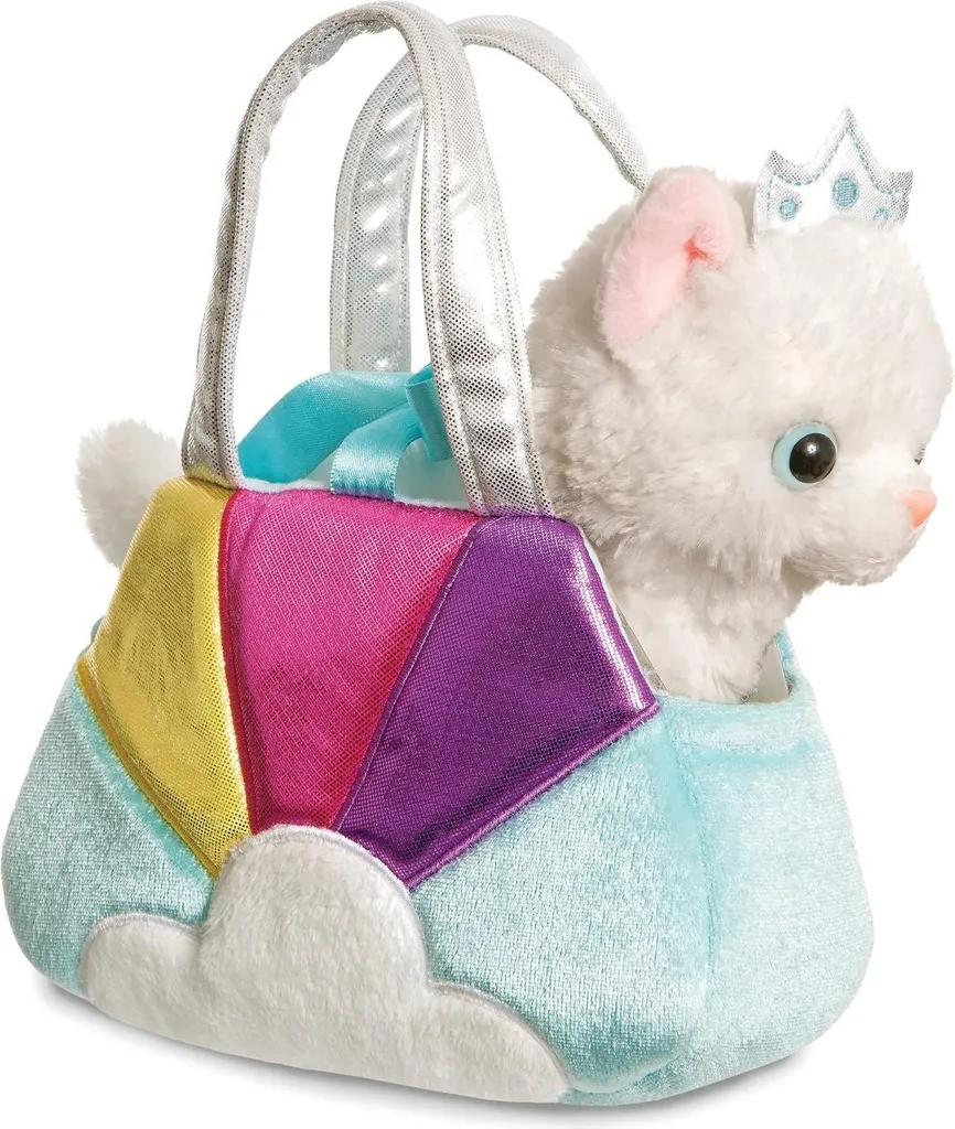 Doudou chat princesse avec sac de transport bleu pour enfant - 20 cm