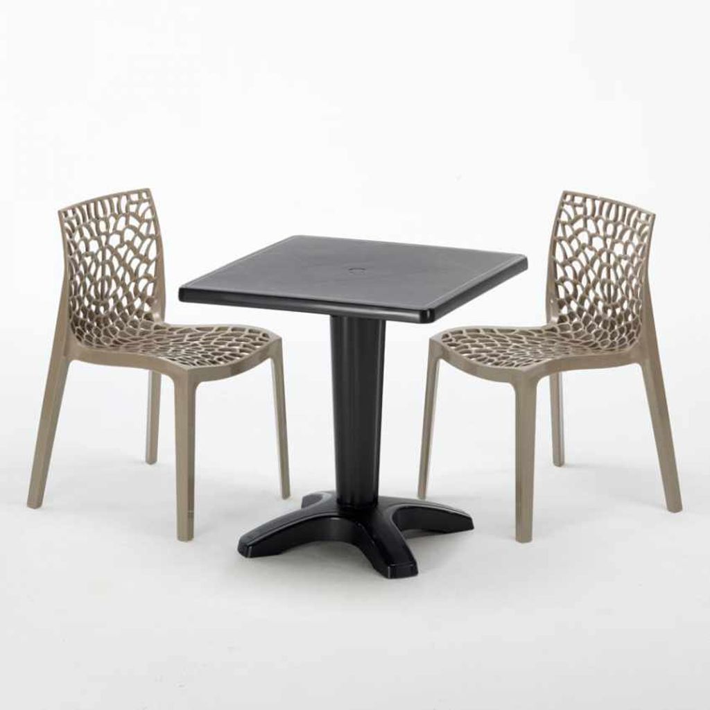 Schwarz Quadratisch Tisch und 2 Stühle Farbiges Polypropylen-Innenmastenset Grand Soleil Gruvyer Aia - Beige Jute