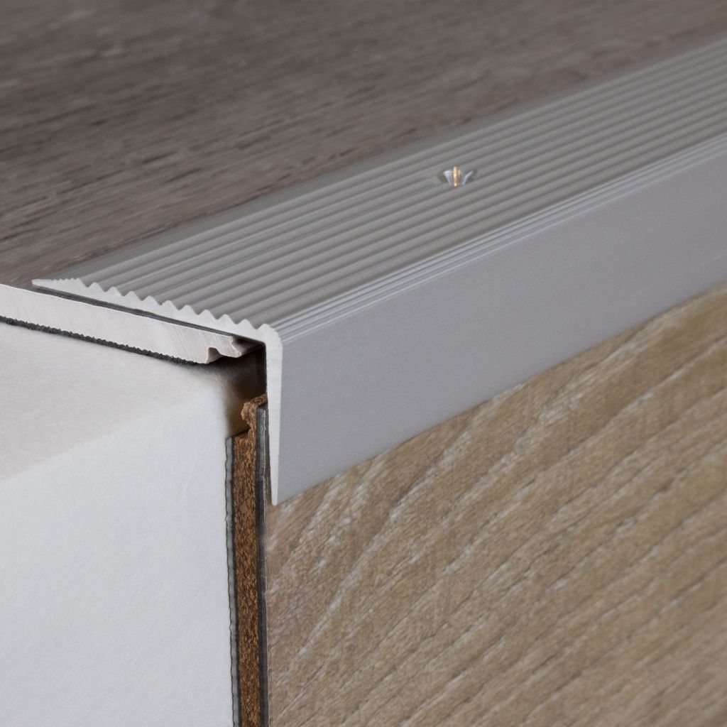PROVISTON Treppenkante | 20 x 40 x 2000 mm | Treppenkantenprofil Treppenwinkel Winkelprofil Kombiwinkel Aluminium eloxiert Silbermetallic Gebohrt