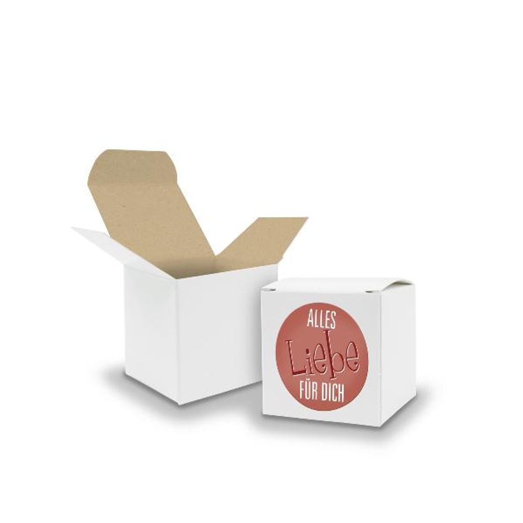 SET Alles Liebe für Dich (Motiv18) 24xFaltschachtel Würfel 5cm weiß innen braun+