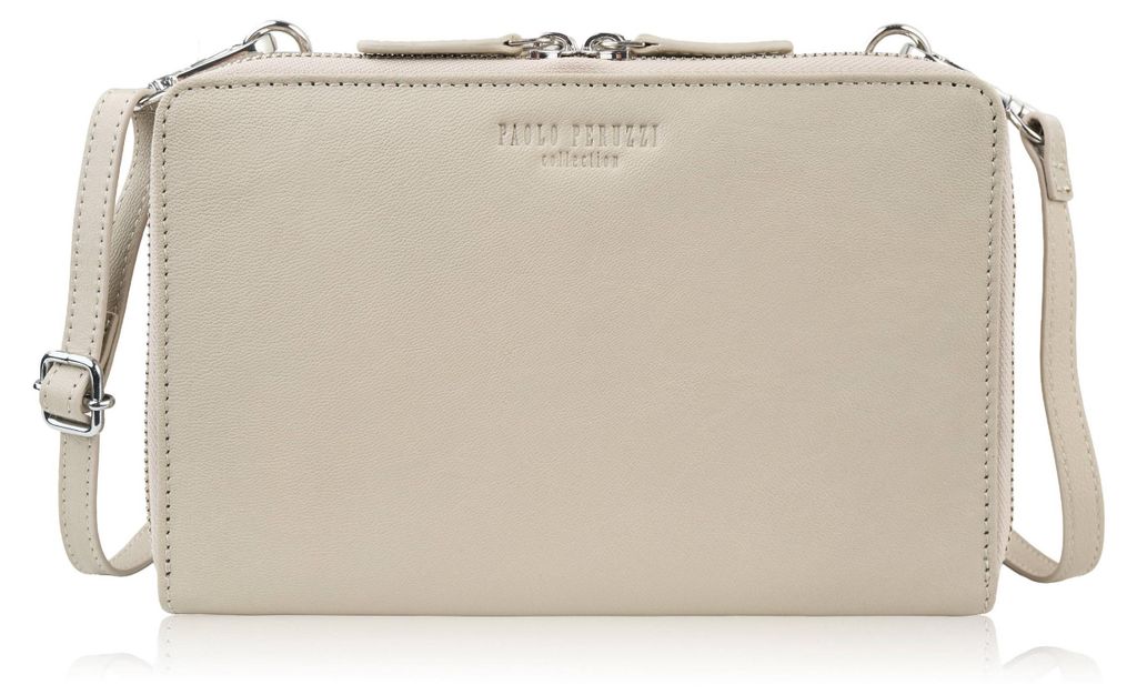 Kleine Lederschulter Clutch Handtasche beige Paolo Peruzzi KV-02-BG