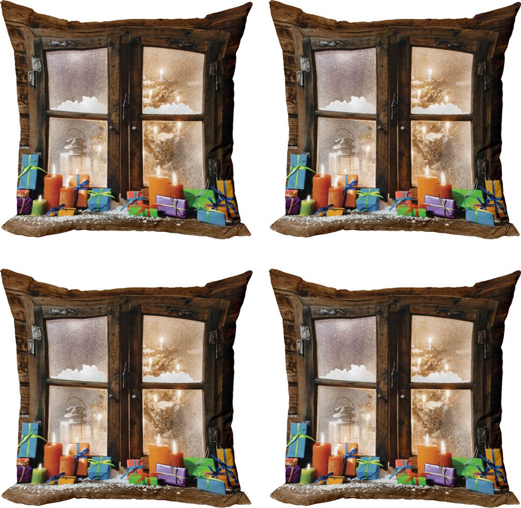 ABAKUHAUS Weihnachten Kissenbezug Set (4 Stück), Schnee Wetter Rustikaler Stil, Moderner Doppelseitiger Digitaldruck, 60 cm x 60 cm, Brown und orange