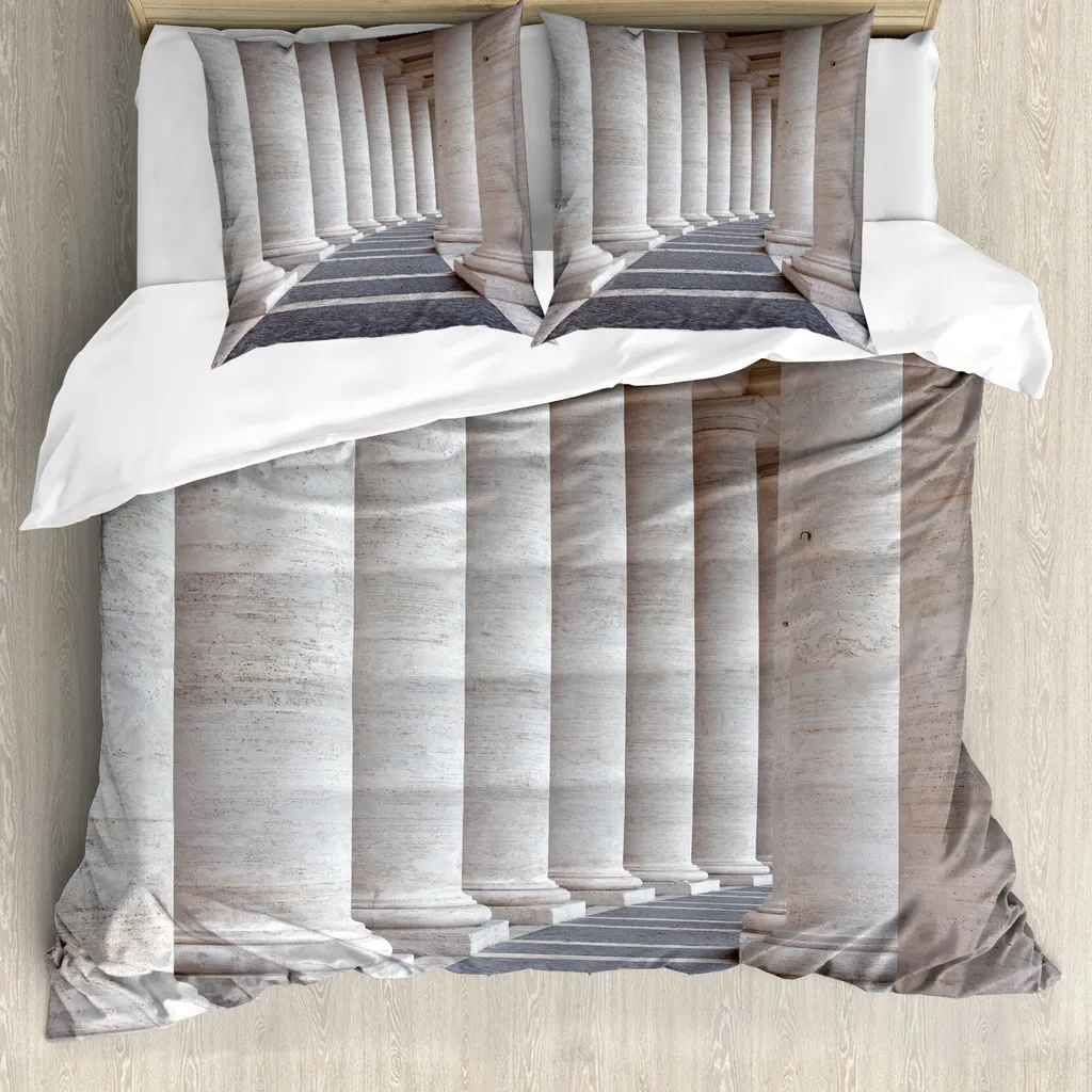 ABAKUHAUS Set copripiumino antico Per letti matrimoniali, colonne romane in pietra, antiacaro, adatto a chi soffre di allergie, con federe, grigio e sabbia