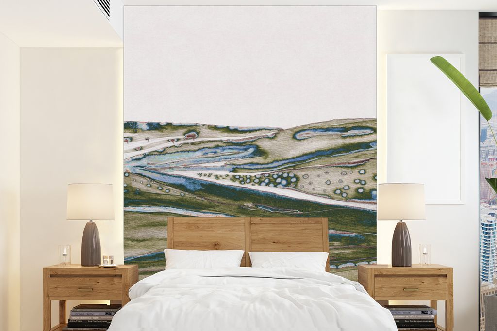 MuchoWow Fototapete für Wohnzimmer oder Schlafzimmer Wandtapete Vinyl Motivtapete Abstrakt - Hügel - Natur - Grün- Kunst - 160x220 cm - Bildsc...