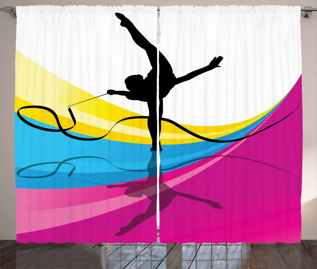 ABAKUHAUS Tenda rustica da ginnastica, adolescenti, camera da letto Tenda con nastro arricciato, passanti e ganci, 280 x 175 cm, multicolore