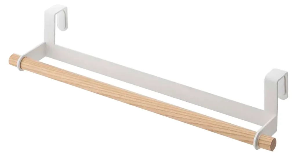 Porte-serviettes mural Tosca blanc en métal et bois véritable - Taille L