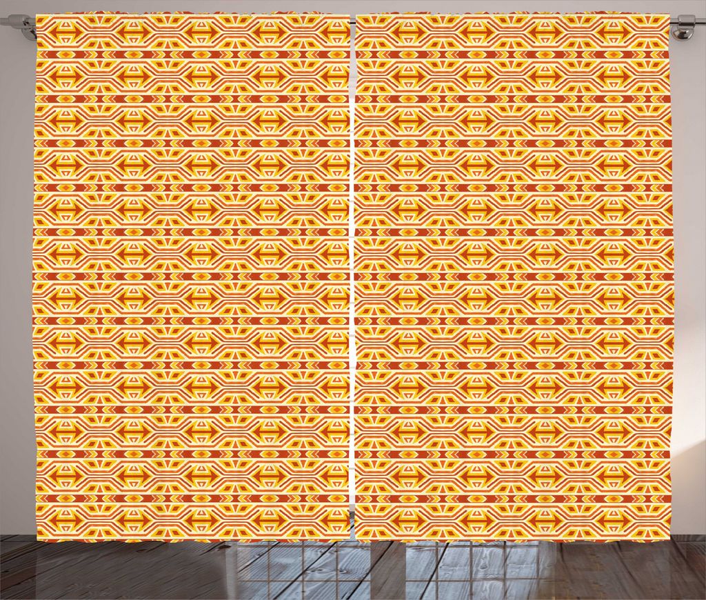 ABAKUHAUS Volk Rustikaler Gardine, Ikat Formen und Pfeile, Schlafzimmer Kräuselband Vorhang mit Schlaufen und Haken, 280 x 245 cm, Erde Gelber Pap...