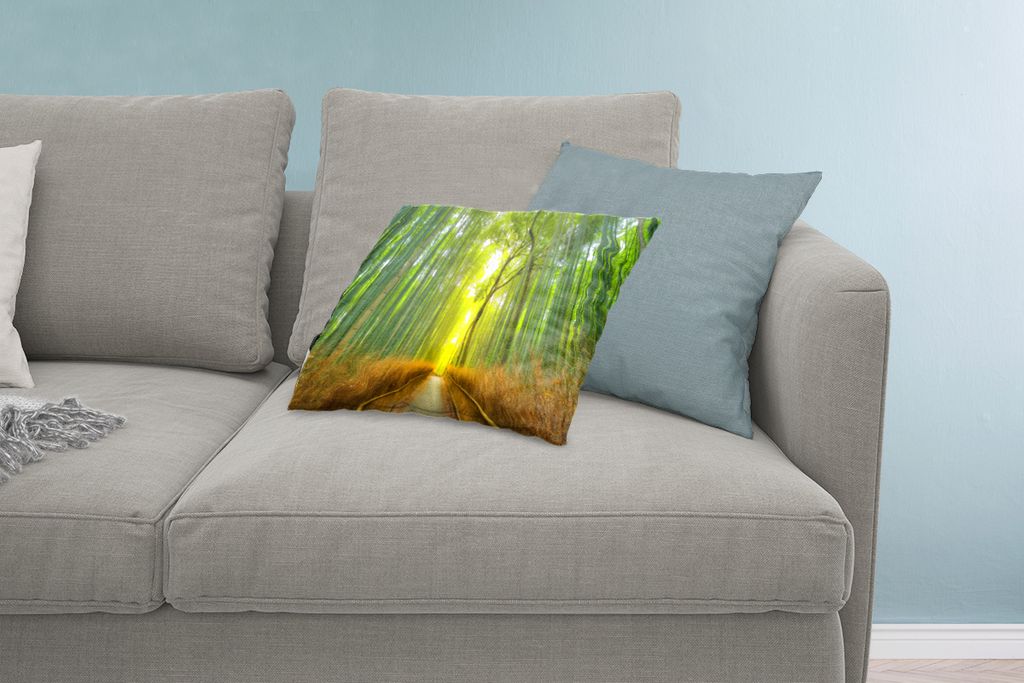MuchoWow Zierkissen Sofakissen Wohnzimmer Dekokissen 60x40 cm Pfad im Arashiyama-Bambuswald in Japan - Kopfkissen - Polster mit Foto